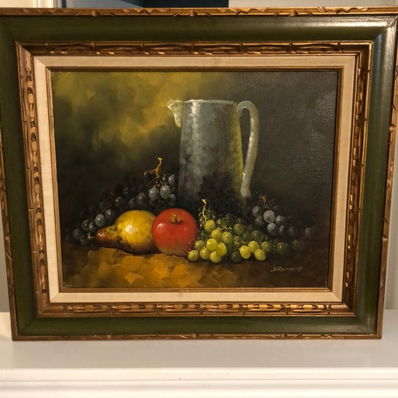 J. Remstedt oil still life painting with fruit and pitcher - Picture 1 of 3